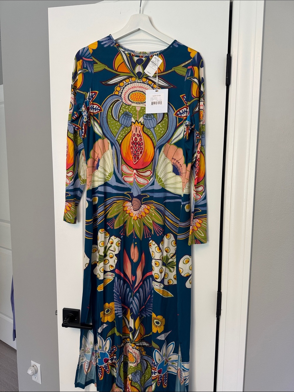 Marie Oliver Teal Floral-Print Long Sleeve Maxi Dress